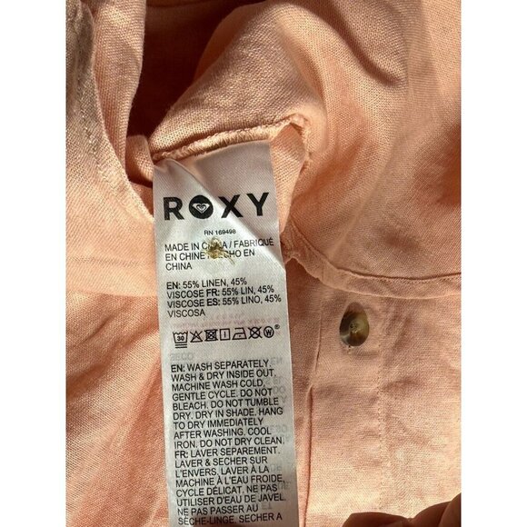 NWT Roxy Morning Time Women's Button Up Shirt Linen Blend Rose Cloud Solid Sz S - Picture 8 of 12